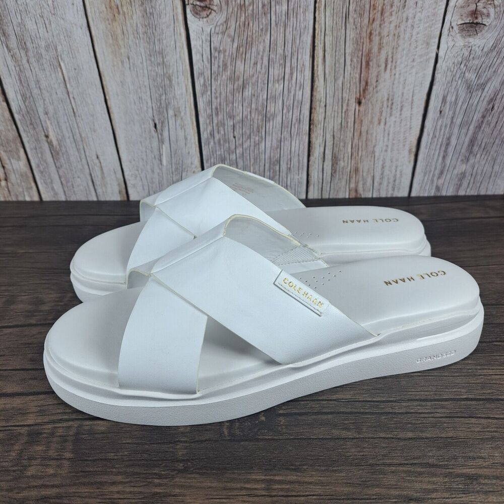 Cole Haan Grandpro Sandals Cris Cross Optic White Slides Women's Sz 10.5 B (GUC)